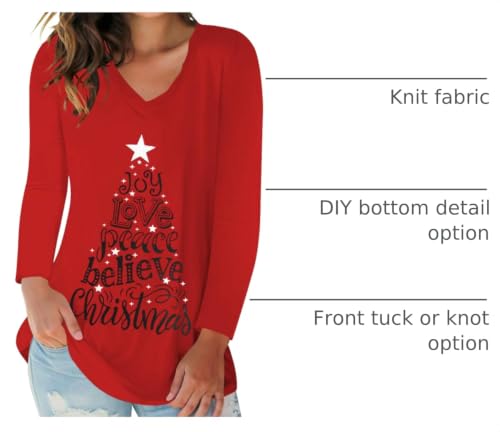 Womens Vneck Christmas Shirt Holiday Shirts Letter Print T