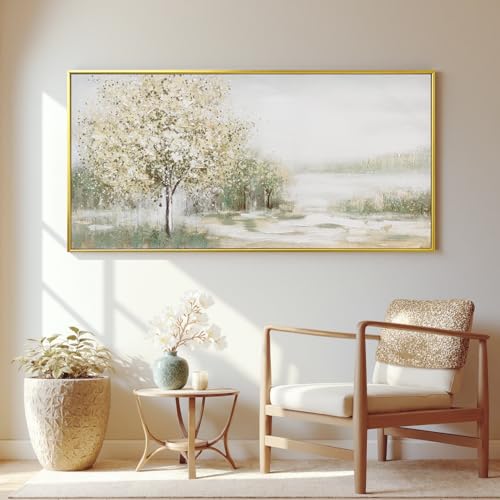 Canvas Wall Art Decor Large Green Wall Art for Living Room Natural Landscape Wall Art Decor Canvas Art Wall Decor Gold Framed Wall Art Prints for Room Bedroom Office Decor 29"X58"