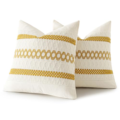 Set of 2 Mustard Yellow Boho Decorative Pillow Covers 16x16 Inch (2 Count)