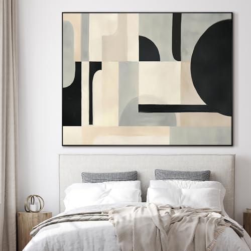 60"x72" Extra Large Framed Wall Art Modern Neutral Abstract Geometric in Black and Beige