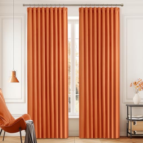 Fall Orange Back Tab Blackout Curtains 52x84 Inch Length 2 Panel Set (2 Count)