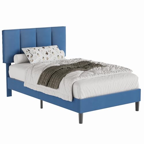 Twin Size Bed Frame with Upholstered Headboard