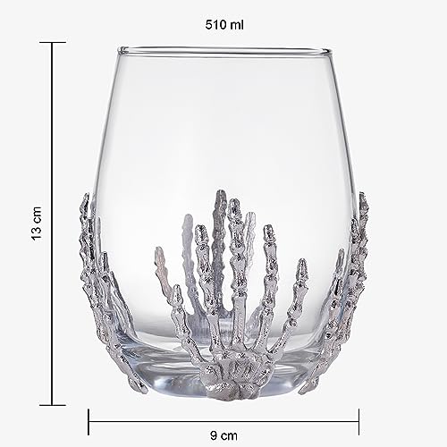 Skeleton Hand Stemless Wine Glasses Set Of 2 17oz Spooky Halloween Tumblers (2 Count)