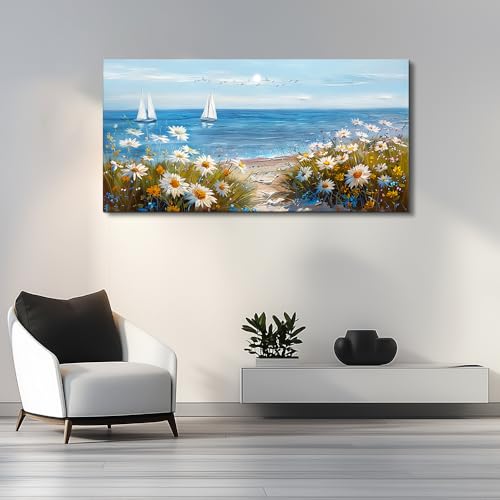 Wall Art For Dining Room Kitchen Blue Ocean Landscape Painting Art Pictures Living Room Decor Vintage Landscape Canvas Print Suitable For Bedroom Office Farmhouse Wall Decoration 24x48 In