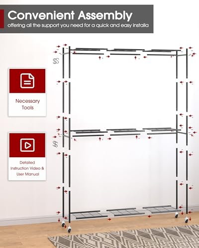 Clothes Rack 45.2" x 12.2" x 79.5" Clothing Rack with Shelves & Wheels