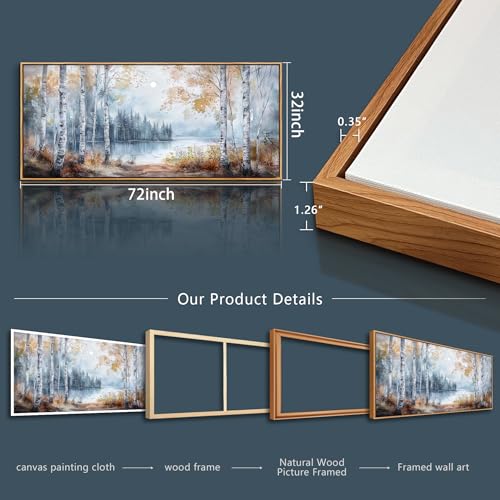 Trees Forest Landscape Painting Wall Art For Living Room Large Canvas Wall Decor For Bedroom Office Decorations Lake view Wall Pictures Home Decor Printing Artwork Wood Framed 32"X72"