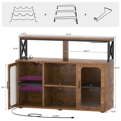 Bar Cabinet with LED Lights & Power Outlets