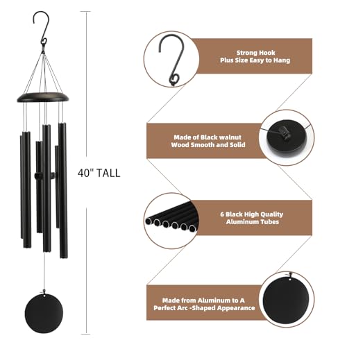 Wind-Chimes-Outdoor-Large-Decor, Deep Tone Soothing Melodic Tones Windchimes, Wind Chimes for Outside, Memorial Wind Chime Best Gift for Mom Women Grandma Neighbors(40" Black)