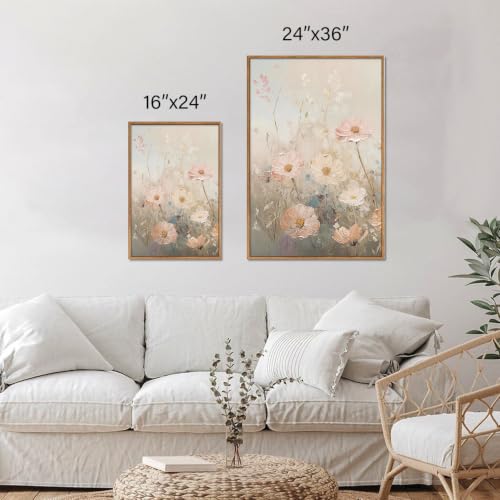 Dusty Pastel Floral Framed Canvas Wall Art Set