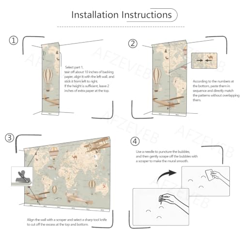 Animal Aircraft Map Peel and Stick Wallpaper for Kids Room