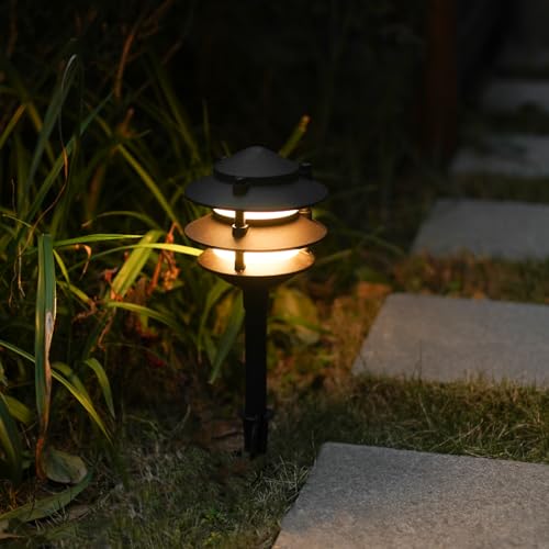 Landscape Lighting 8PK Pathway Lights Low Voltage 2.2 Watt LED 12V AC Landscape Lights 30 Lumen Warm White with Cable Connectors Metal Stakes 9122 (8 Count)