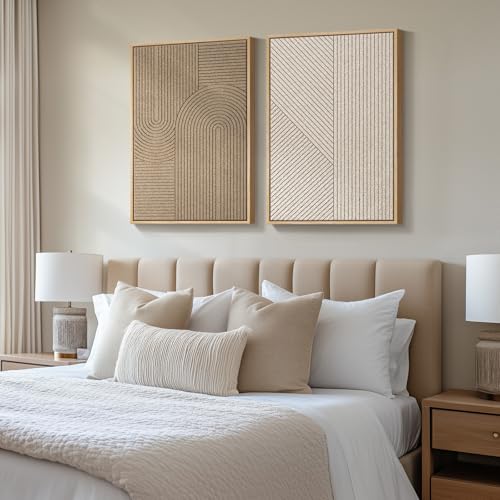 Large 3D Textured Framed Neutral Abstract Wall Art Set (2 Count)