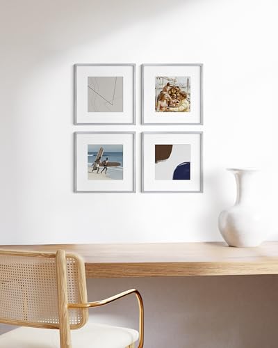 12x12 Silver Metal Picture Frames Matted to 8x8