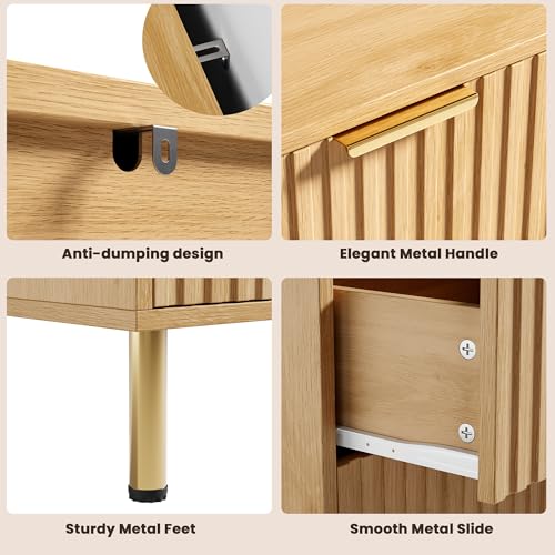55" Fluted Natural 8 Drawer Dresser for Bedroom with Deep Drawer