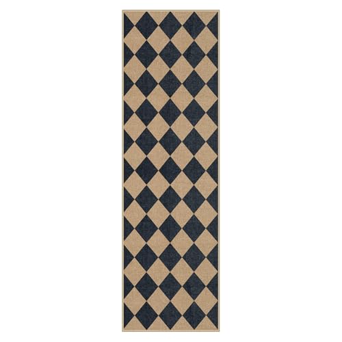 Checkered Easy Jute Non Slip Kitchen Runner