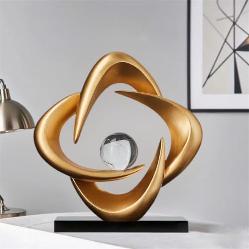 Modern Abstract Art Sculpture Gold Resin Statue with Crystal Ball