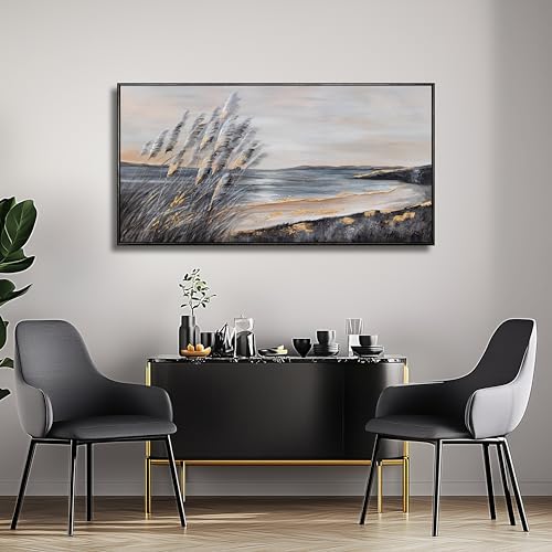 Large Ocean Wall Art Black and Gold Wall Decor Framed Hanging Canvas Painting Modern Aesthetic Artwork for Living Room Bedroom Dining Room Office Home Decor 30x60 Inch