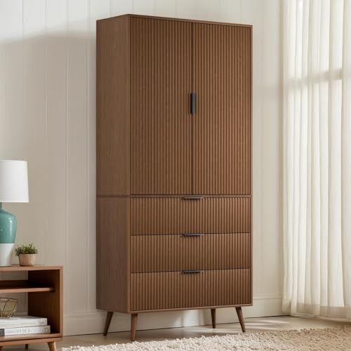 Fluted Tall Cabinet Kitchen Pantry with Adjustable Shelves