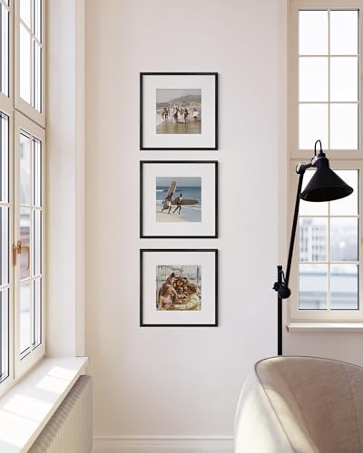 12x12 Black Metal Picture Frames Matted to 8x8