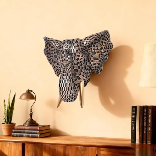 9x7.8 Inch Vintage Mosaic Elephant Head Wall Sculpture Art Mount Statue for Room Bedroom Office Living Decor