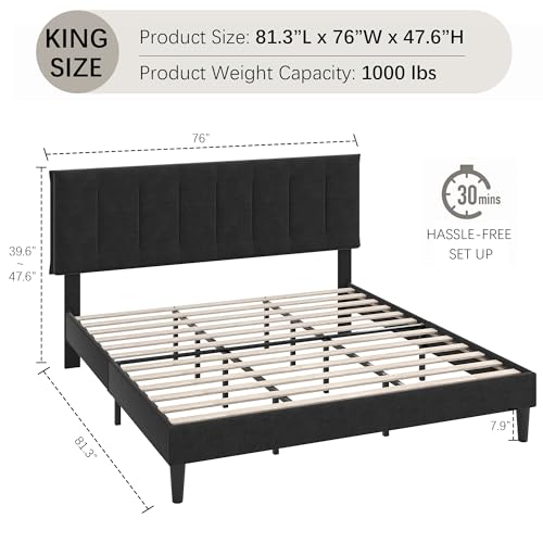 King Size Bed Frame with Upholstered Headboard