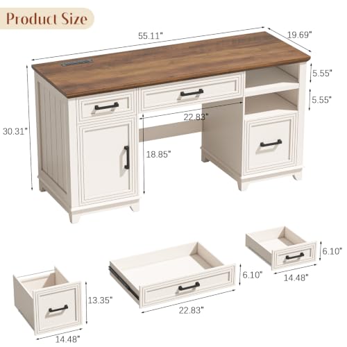 55" Farmhouse Executive Desk with Charging Station