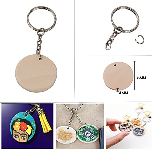 100Pcs Round Wood Circles with Keychain
