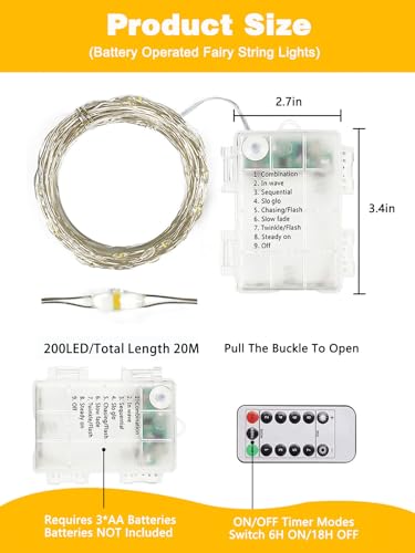 2 Pack 200 LED Fairy Lights Battery Operated with Remote