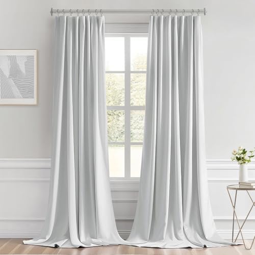 Greyish White Back Tab Blackout Curtains 52x108 Inch Long 2 Panels (2 Count)