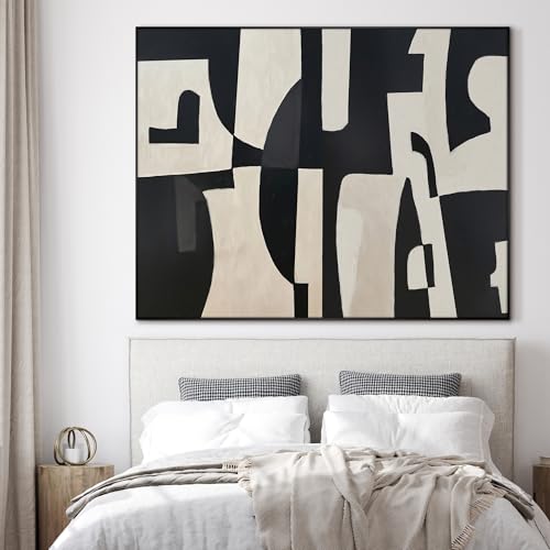 46"x60" Extra Large Framed Wall Art Black and White Abstract Geometric Design