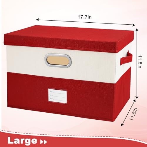Large Linen Fabric Foldable Storage Bins with Removable Lid and Handles (2 Count)