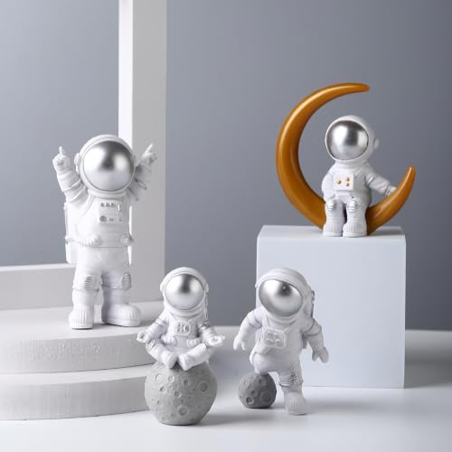 Silver White Astronaut Figurines Statue Set of 4 (4 Count)