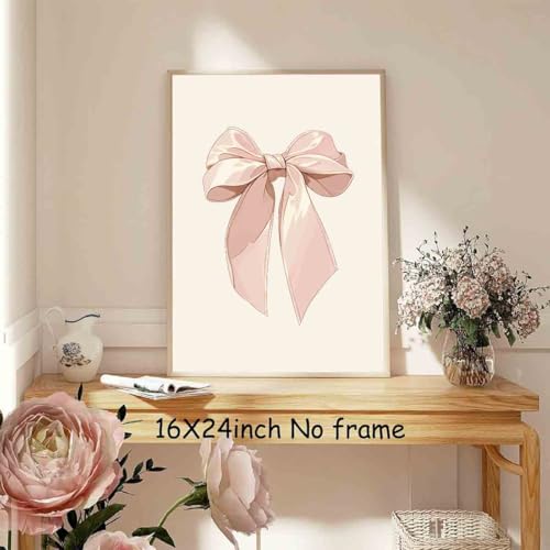 Pink Bow Pictures Watercolor Bow Picture Bows Poster Light Pink Bows Poster Preppy Coquette Posters Trendy Aesthetic Wall Art Girly Room Decor 16x24inch No Frame