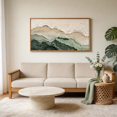 3D Textured Green Abstrcat Ocean Framed Canvas Wall Art 40x20 Inch