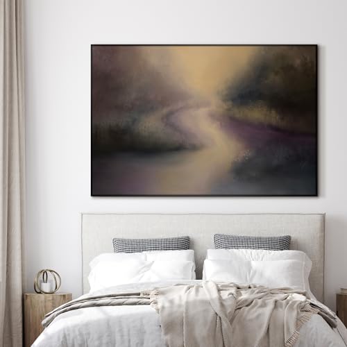 46"x72" Extra Large Framed Wall Art Golden Light River Path Dreamy Impressionist Landscape Illustration for Home Living Room Bedroom Decor