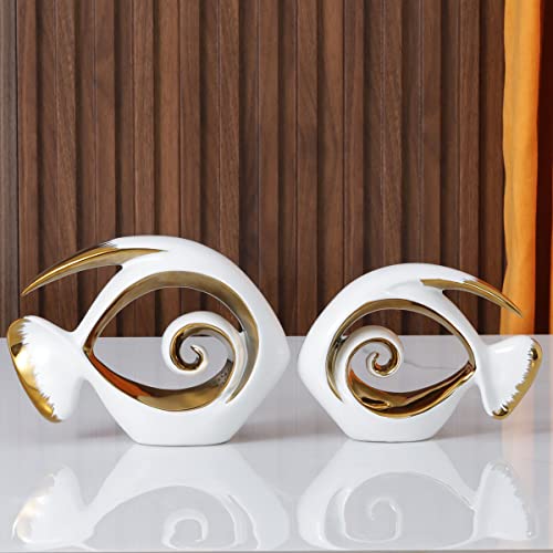White Gold Ceramic Fish Figurines