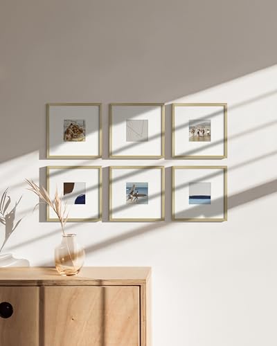 8x8 Gold Metal Picture Frames Matted to 4x4 (6 Count)