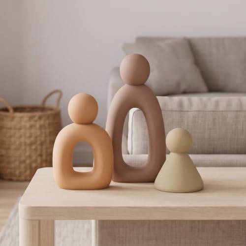 Abstract Family of 3 Figurines Modern Sculptures Home Decorative Accents TV Stand Decor Bookshelf Knick Knacks Gifts for Shelves Entry Way Statues for Home Decor Living Room (3 Count)