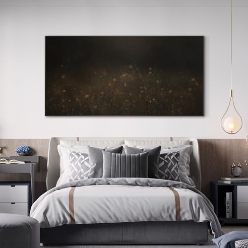 36"x72" Extra Large Framed Wall Art Dark Floral Meadow Moody Wildflower Field in Deep Earthy Tones Illustration for Home Living Room Bedroom Decor