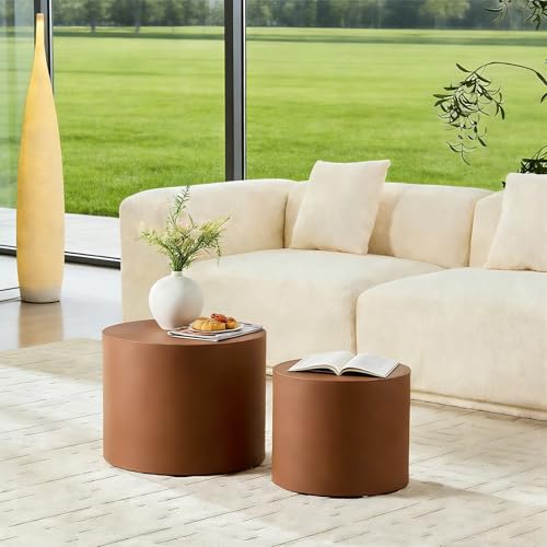 19.09" Modern Leather Round Coffee Table Set