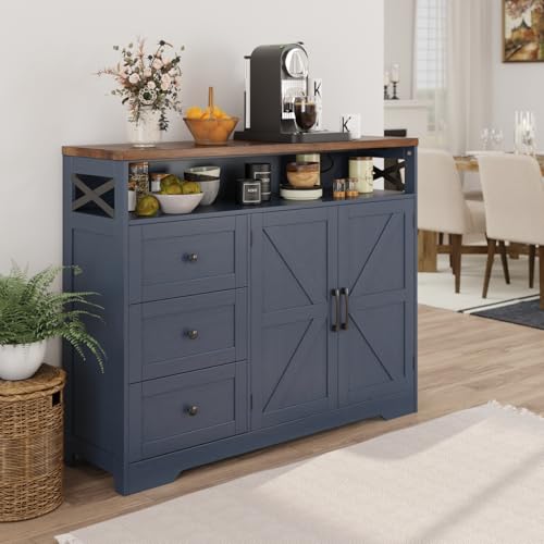 Farmhouse Buffet Cabinet with Drawers & Open Shelf