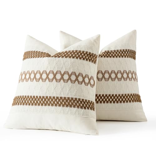 Set of 2 Coco Brown Boho Decorative Pillow Covers 18x18 Inch