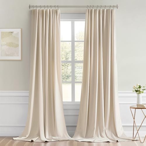 Cream Beige Back Tab Blackout Curtains 52x94 Inch Long 2 Panels Set (2 Count)