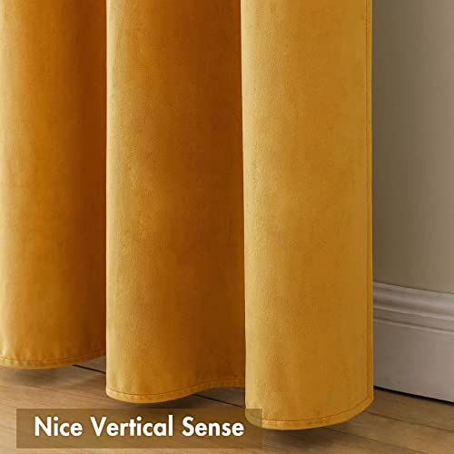 Mustard Yellow Blackout Velvet Curtains Drapes 72 Inch Long 52"x72" (2 Count)