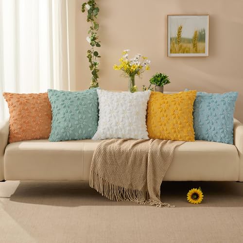 Spring Summer Pillow Covers 16x16 inch Set of 2 White Sunflower (2 Count)