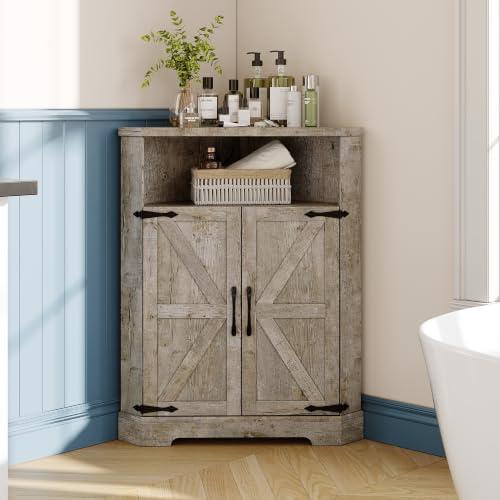 Farmhouse Corner Cabinet with Charging Station