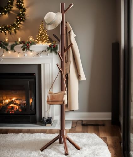 Solid Wooden Coat Rack Freestanding with 8 Hooks