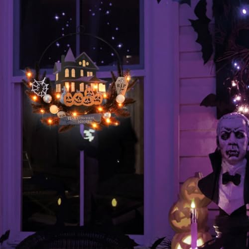 Pre Lit Halloween Wreath for Front Door