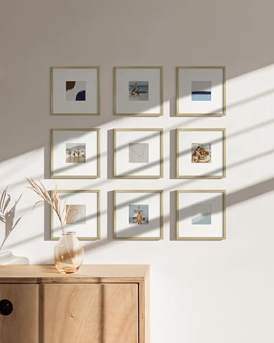 8x8 Gold Metal Picture Frames Matted to 4x4 (9 Count)