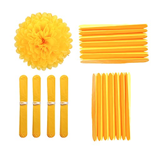 10" Yellow Tissue Pom Poms DIY Tissue Paper Flowers for Birthday Wedding Baby Shower Tea Party Dessert Table Decoration (18 Count)